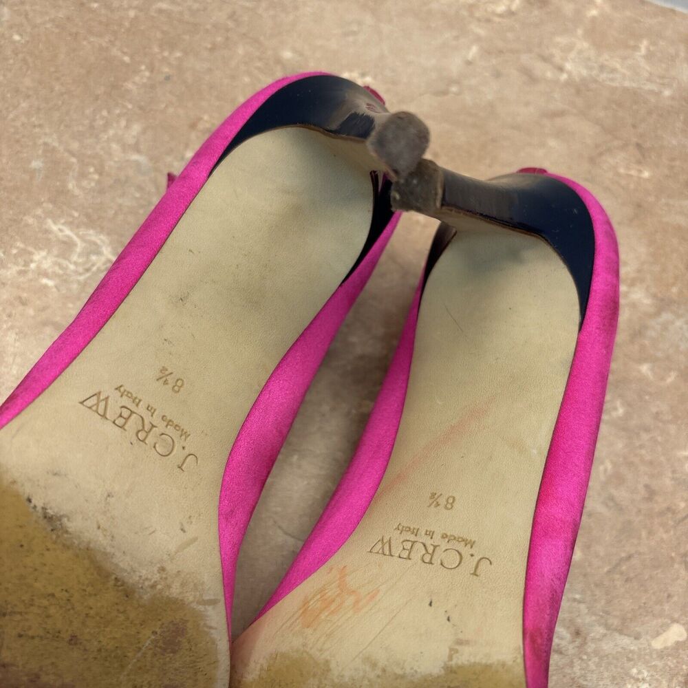 J Crew Women Pink Satin Heels Navy Blue Patent Leather Toe Heels T Strap 8.5 - Picture 9 of 11